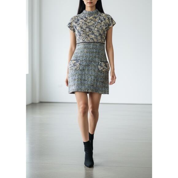 NWT St. John Blue Tweed Knit Sleeveless Dress M Mohair Alpaca Metallic $1295 - Picture 1 of 15